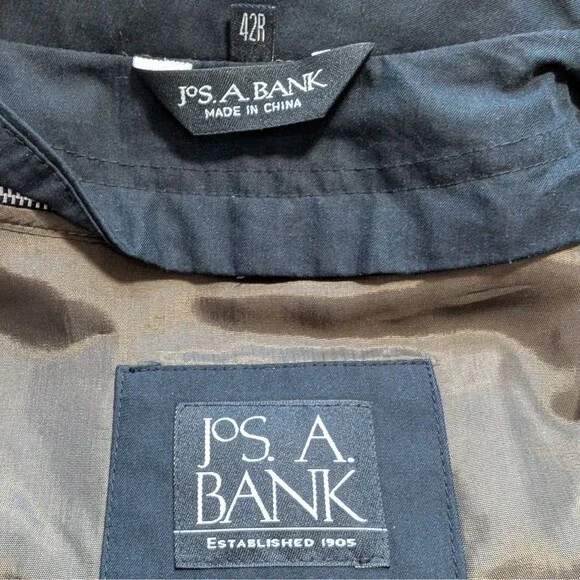 Jos A Bank Wool Removable Plaid Lining Black Trench Coat Mens 42R Classic Goth - Picture 6 of 7